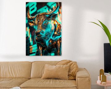 Bull statue with digital background by Poster Art Shop