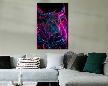 Digital bull in neon colours - Futuristic by Poster Art Shop