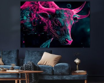 Digitale stier in neonkleuren van Poster Art Shop
