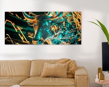 Digitale stierenkop met datavisualisatie van Poster Art Shop