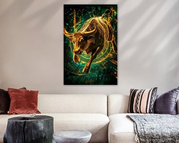Digitale gouden stier in beweging van Poster Art Shop