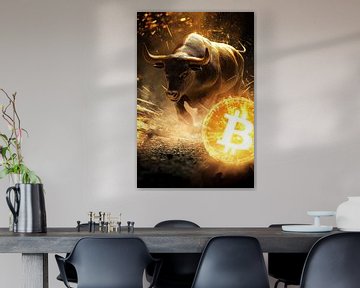 Stier met Bitcoin - financiële symboliek van Poster Art Shop