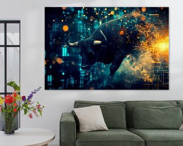Dynamische stierenaanval - Digital Art van Poster Art Shop