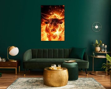 Fiery bull in glowing colours by Poster Art Shop