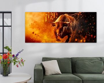 Vurige stier in een futuristische omgeving van Poster Art Shop