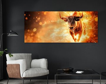 Vurige stier in beweging - Dynamisch van Poster Art Shop