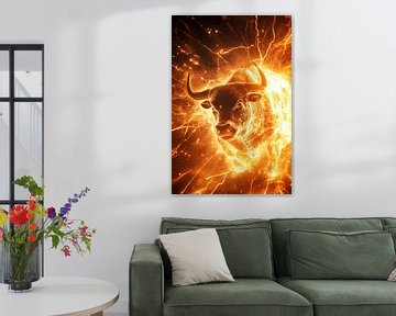 Vurige stierenkop met energie-effect van Poster Art Shop