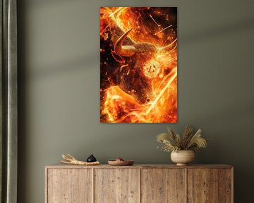 Vurige stierenkop in een vlammenzee van Poster Art Shop