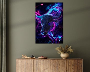 Glühender digitaler Stierkopf – Futuristisch von Poster Art Shop