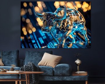 Glazen stier met data-achtergrond van Poster Art Shop