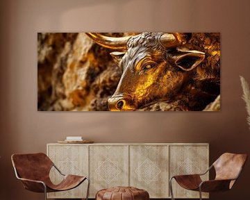 Goldene Büffelskulptur – Detailaufnahme von Poster Art Shop