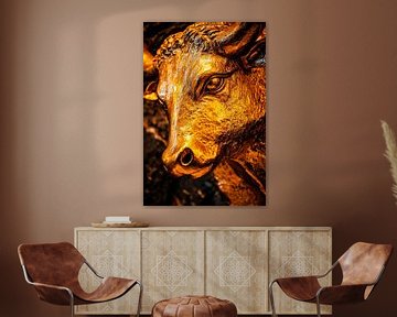 Gouden stier - close-up van Poster Art Shop