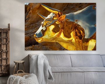 Gouden koe sculptuur buiten van Poster Art Shop