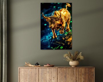 Goldener Bulle auf Börsendiagramm von Poster Art Shop