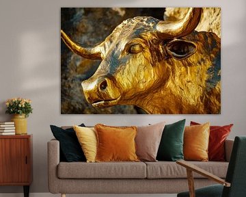 Gouden stierenbeeld in detail van Poster Art Shop