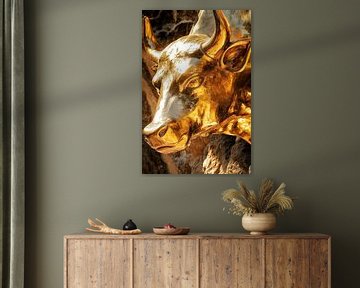 Gouden stier - close-up van Poster Art Shop