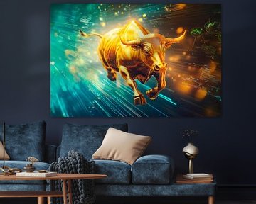Gouden Stier in beweging - Dynamisch van Poster Art Shop