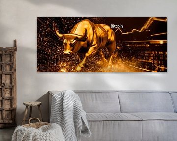 Golden bull with Bitcoin logo by Poster Art Shop