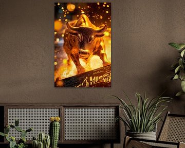 Gouden Stier met Bitcoin-grafiek van Poster Art Shop