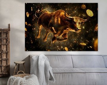 Goldener Bulle mit Bitcoins – Futuristisch von Poster Art Shop