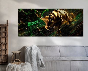 Gouden Stier met Bitcoin - Digitaal kunstwerk van Poster Art Shop
