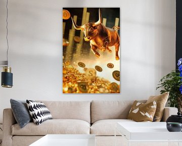 Gouden stier met munten van Poster Art Shop