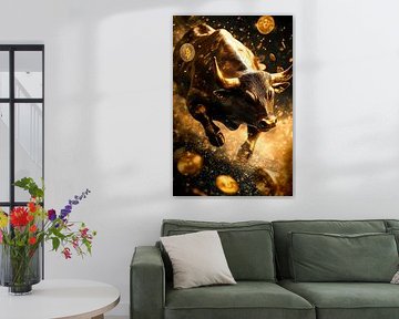 Gouden stier met cryptocurrency van Poster Art Shop