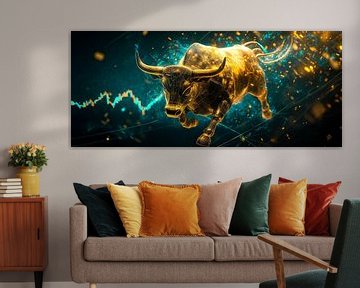 Gouden Stier met financiële grafiek - Dynamisch van Poster Art Shop