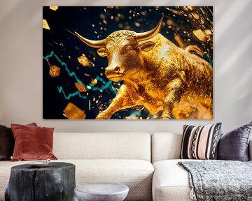 Gouden stier met financiële symboliek van Poster Art Shop