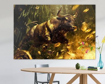 Gouden stier met munten - Dramatisch van Poster Art Shop