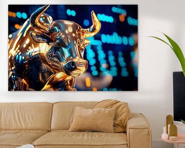 Goldener Bulle vor Aktienkursen von Poster Art Shop