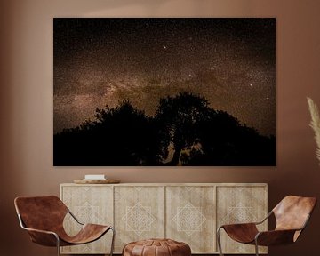 Het Melkwegstelsel met de Andromeda nevel bovenin. van Hans Hut