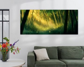 Bamboebos met lichtstralen - Mystiek van Poster Art Shop