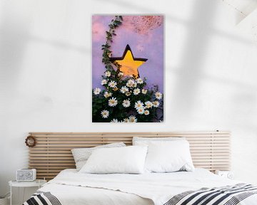 Bloemen voor een stervormig raam van Poster Art Shop