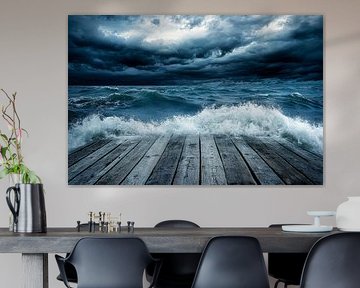 Dark sea with wooden platform by Poster Art Shop