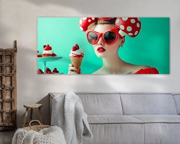 Vrouw met ijshoorntje en retro-uitstraling van Poster Art Shop