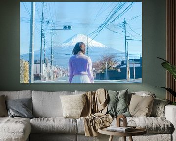 Vrouw voor de berg Fuji - Japans van Poster Art Shop