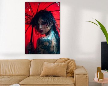 Woman with red umbrella - Dramatic by Poster Art Shop