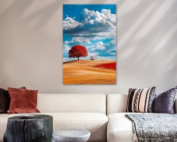 Autumn landscape with red tree by Poster Art Shop