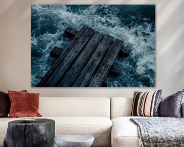 Wooden footbridge over stormy water by Poster Art Shop