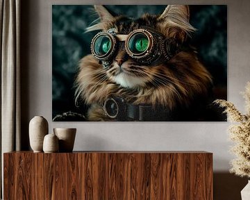 Cat with steampunk glasses - Fantasy by Poster Art Shop