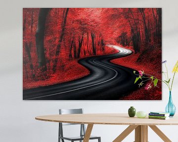 Krom pad in het rode bos van Poster Art Shop