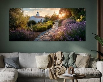 Landschap met lavendel en kerk van Poster Art Shop