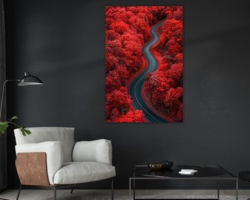 Kurvige Straße durch rote Bäume von Poster Art Shop