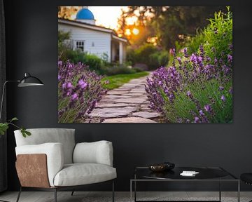 Sentier de lavande au coucher du soleil sur Poster Art Shop