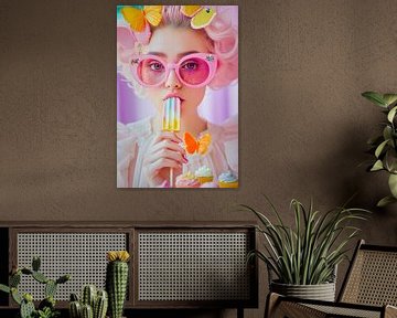 Meisje met ijs en vlinders van Poster Art Shop