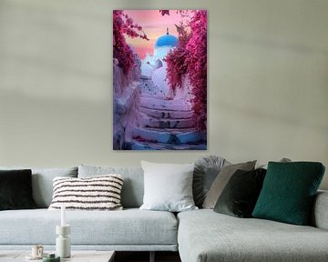 Pink staircase with flowers - dreamlike by Poster Art Shop