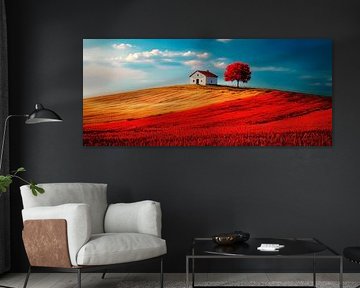 Red landscape with a lonely house by Poster Art Shop