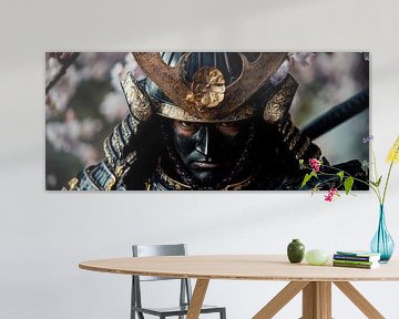 Samurai portrait in front of cherry blossoms by Poster Art Shop