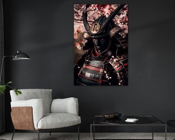 Samurai portrait under cherry blossoms by Poster Art Shop